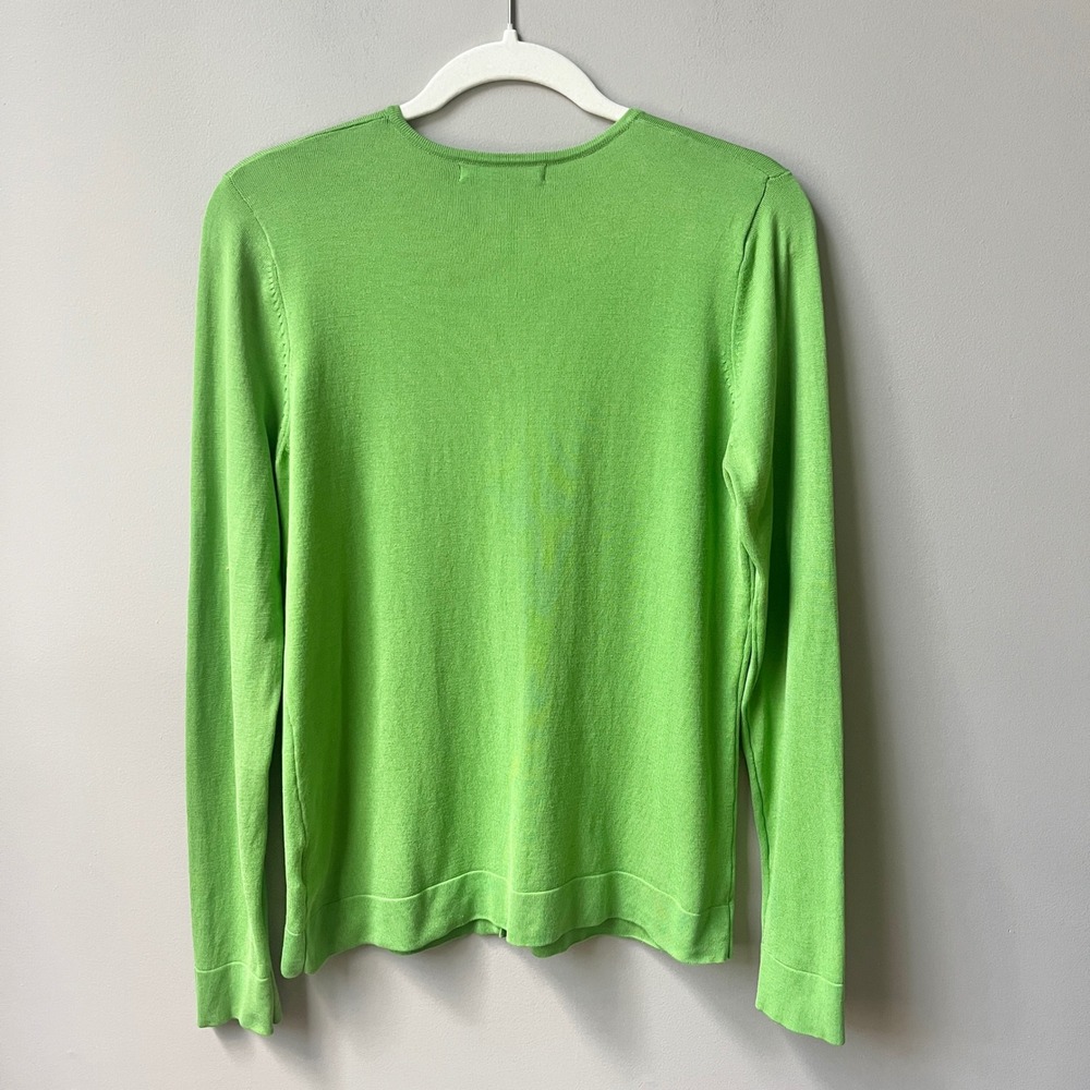 Vintage Cardigan Sweater Women's Small Silk Blend Lime Green Knit Retro Y2K - Picture 2 of 12